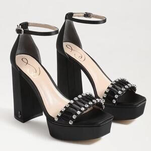 NEW Sam Edelman Ninette Black Satin Platform Heels Size 8.5